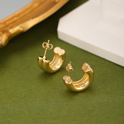 Aretes Círculo C-Shape En Oro De 14K Y Cobre Para Mujer Estilo INS