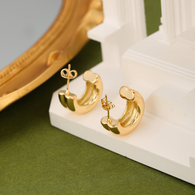 Aretes Círculo C-Shape En Oro De 14K Y Cobre Para Mujer Estilo INS