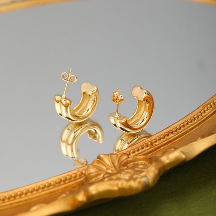 Aretes Círculo C-Shape En Oro De 14K Y Cobre Para Mujer Estilo INS