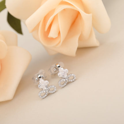 Aretes En La Oreja De Cobre Ear Cuff Con Moño Y Zirconia, Estilo Moda