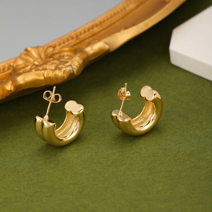 Aretes Círculo C-Shape En Oro De 14K Y Cobre Para Mujer Estilo INS