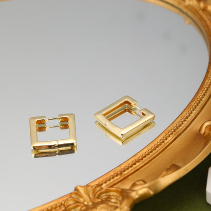 Aretes De Cobre Con Diseño De Aro Cuadrado Arracadas Simple