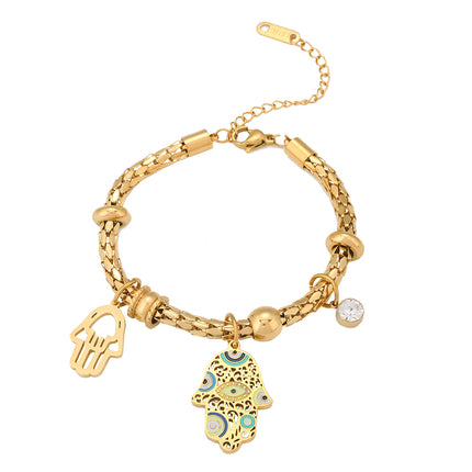 Pulsera De Acero Inoxidable Con Manos De Diablo, Ojo Y Circonita Blanca