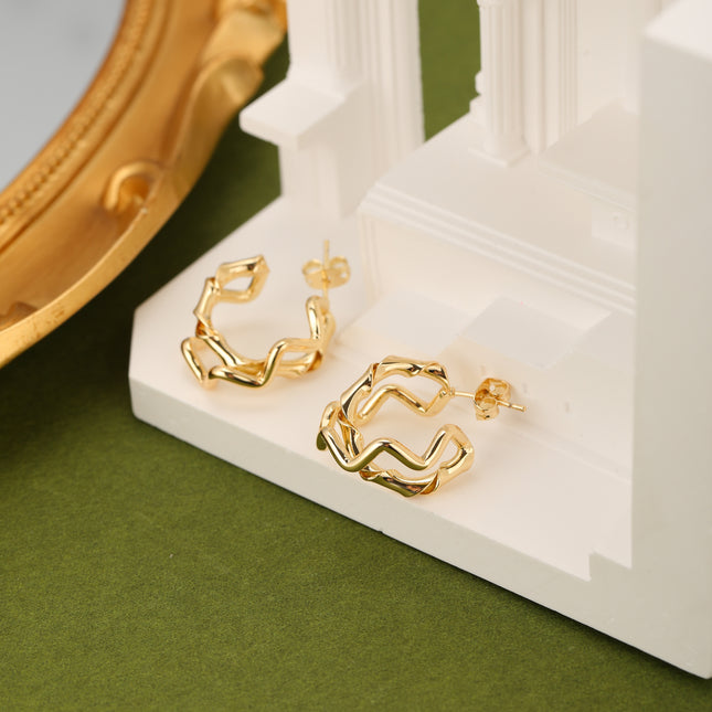 Aretes De Cobre Chapado En Oro De 14K Diseño Geométrico Retro Pendientes