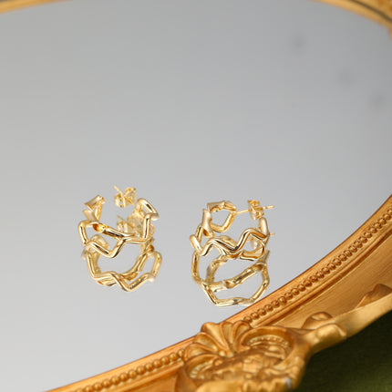 Aretes De Cobre Chapado En Oro De 14K Diseño Geométrico Retro Pendientes