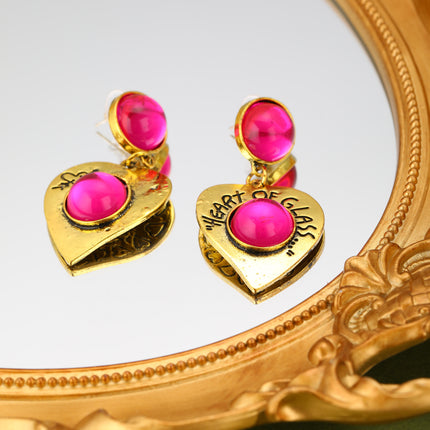 Aretes Con Diseño De Corazón Con Cristal Morado Sintético Y Bisel Metálico