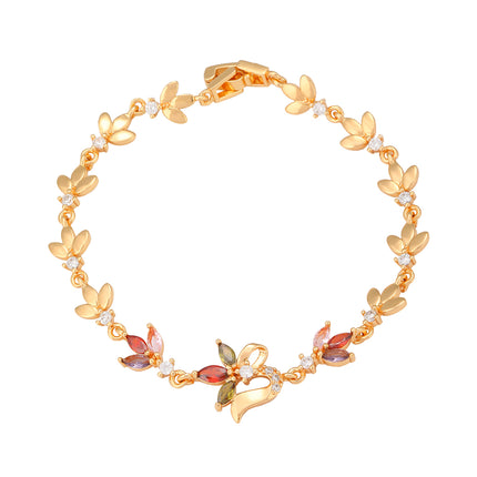Pulsera De Cobre Con Hojas Multicolor Y Zirconias Incrustadas