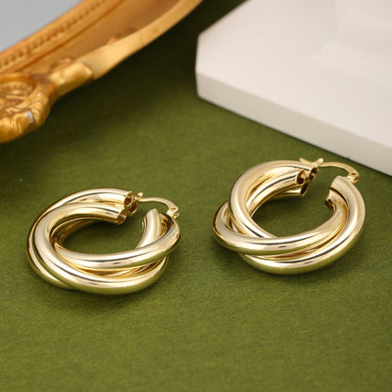 Aretes De Cobre Con Diseño Geométrico Cruzado, Arracadas Baño De Oro 18K