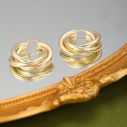 Aretes De Cobre Con Diseño Geométrico Cruzado, Arracadas Baño De Oro 18K