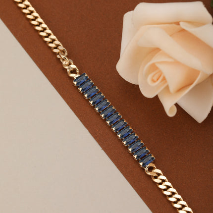 Pulsera De Cadena De Cobre Con Detalles De Zirconia Azul Para Mujer