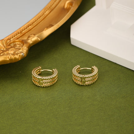 Aretes Geométricos De Tres Capas, Diseño Simple En Cobre Baño Oro 18K