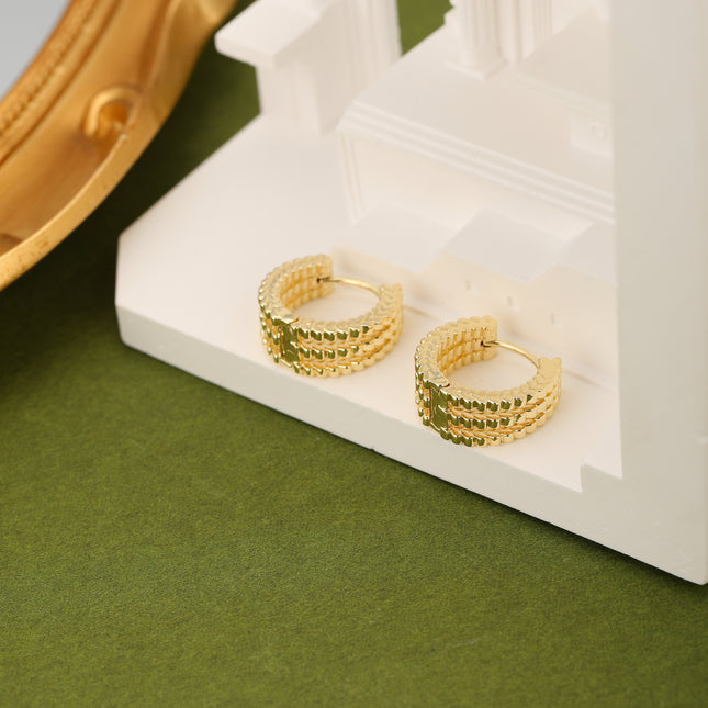 Aretes Geométricos De Tres Capas, Diseño Simple En Cobre Baño Oro 18K