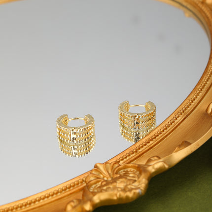 Aretes Geométricos De Tres Capas, Diseño Simple En Cobre Baño Oro 18K