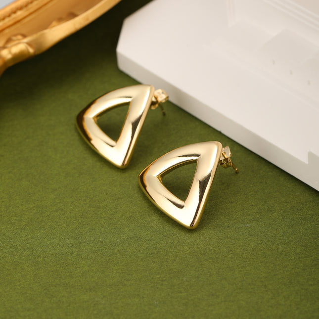 Aretes Geométricos De Triángulo Cobre De Oro De 14K Pendientes