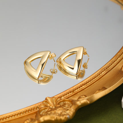 Aretes Geométricos De Triángulo Cobre De Oro De 14K Pendientes