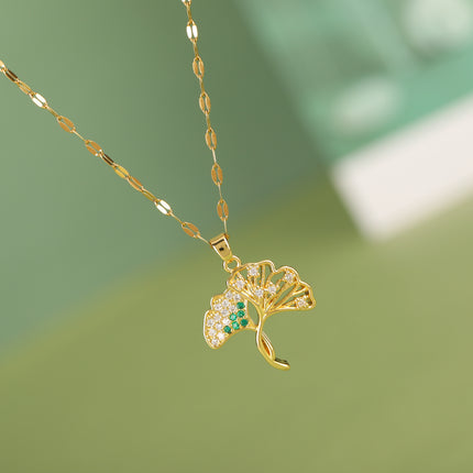 Collar Para Mujer Con Colgante De Flor De Ginkgo De Diamantes De Imitación Casual