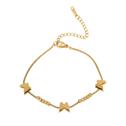 Pulsera Dorada Con Detalles De Mariposa En Capas Acero Enchapado Oro 14K