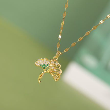 Collar Para Mujer Con Colgante De Flor De Ginkgo De Diamantes De Imitación Casual