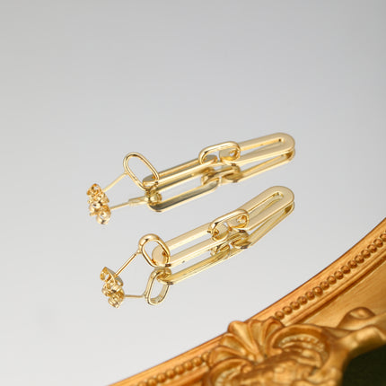 Aretes Largos De Cadena Con Aros En Oro De 14K, Pendientes Elegante