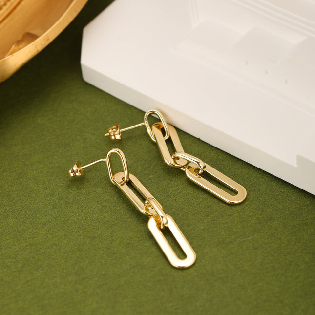 Aretes Largos De Cadena Con Aros En Oro De 14K, Pendientes Elegante