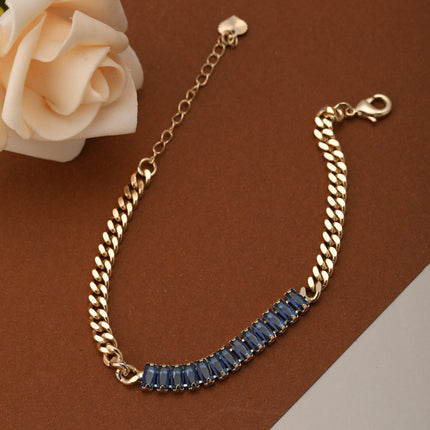 Pulsera De Cadena De Cobre Con Detalles De Zirconia Azul Para Mujer