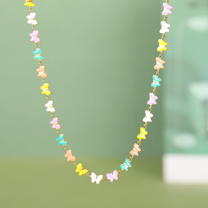 Collar De Mariposas De Cadena De Acero Inoxidable De Colores De Moda