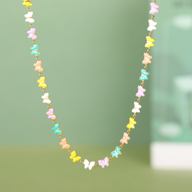 Collar De Mariposas De Cadena De Acero Inoxidable De Colores De Moda