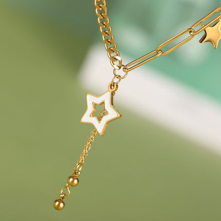 Collar De Tipo Corbata De Acero Inoxidable De Cadena De Clip Con Colgante De Estrella