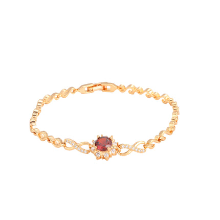 Pulsera De Cadena De Cobre Con Girasol Y Zirconias Rojas Diseño Elegante