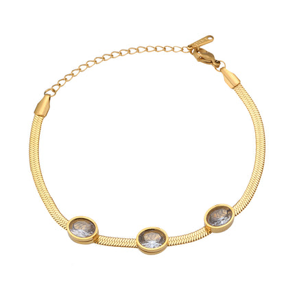 Pulsera De Cadena Dorada Con Detalles De Zirconias Ovaladas