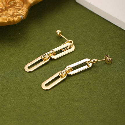 Aretes Largos De Cadena Con Aros En Oro De 14K, Pendientes Elegante