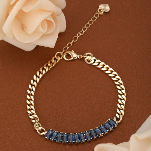 Pulsera De Cadena De Cobre Con Detalles De Zirconia Azul Para Mujer