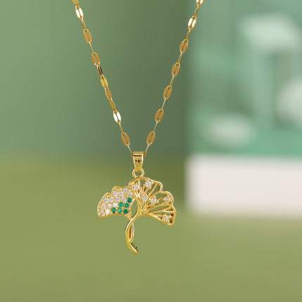 Collar Para Mujer Con Colgante De Flor De Ginkgo De Diamantes De Imitación Casual