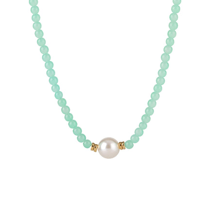 Collar Elegante Simple De Cuentas De Vidrio Verde De Moda Con Perla Grande