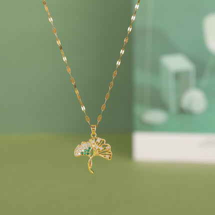 Collar Para Mujer Con Colgante De Flor De Ginkgo De Diamantes De Imitación Casual