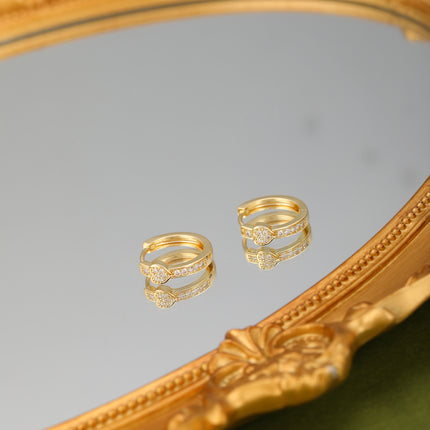 Aretes De Aro Con Zirconia Y Elemento De Corazón Pendientes Baño Oro 14K
