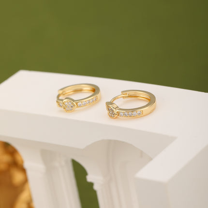 Aretes De Aro Con Zirconia Y Elemento De Corazón Pendientes Baño Oro 14K