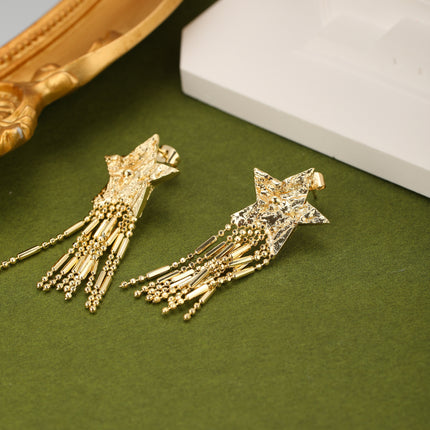 Aretes Largos De Estrella Con Colgante De Flecos En Cobre
