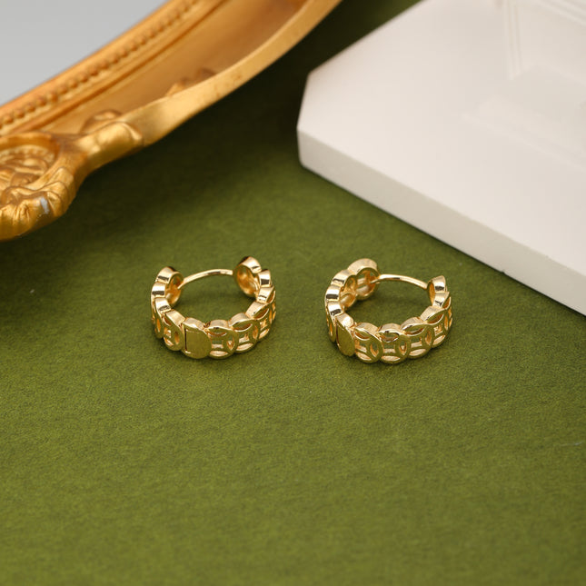 Aretes De Cobre Baño De Oro 18K Con Diseño De Moneda, Estilo Calado