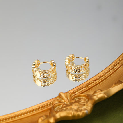 Aretes De Cobre Baño De Oro 18K Con Diseño De Moneda, Estilo Calado
