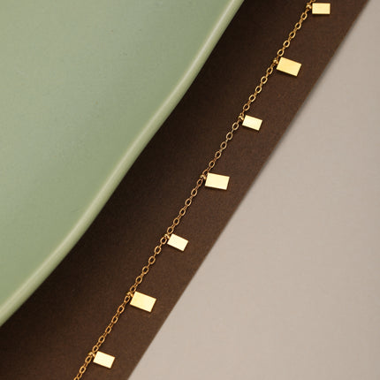 Pulsera Geométrica Minimalista Con Colgante Cuadrado, Acero 14K