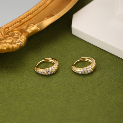 Aretes Broqueles De Cobre Con Zirconia Pendientes Casual Baño De Oro 14K