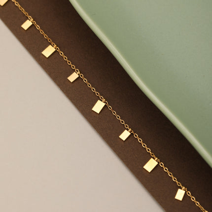 Pulsera Geométrica Minimalista Con Colgante Cuadrado, Acero 14K