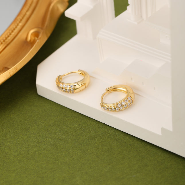 Aretes Broqueles De Cobre Con Zirconia Pendientes Casual Baño De Oro 14K