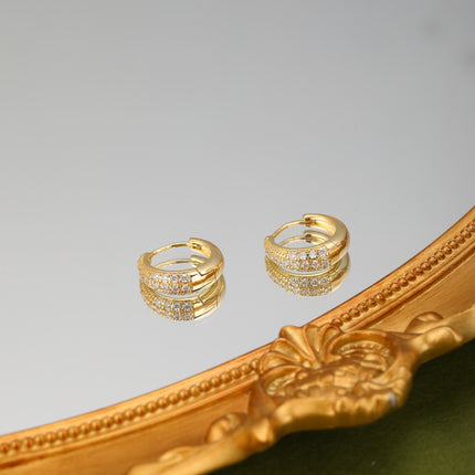 Aretes Broqueles De Cobre Con Zirconia Pendientes Casual Baño De Oro 14K