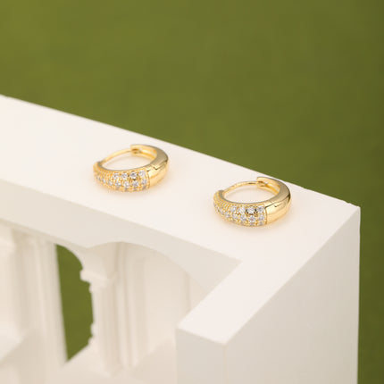 Aretes Broqueles De Cobre Con Zirconia Pendientes Casual Baño De Oro 14K