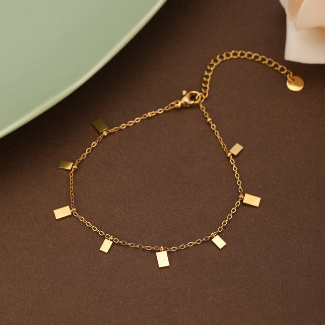 Pulsera Geométrica Minimalista Con Colgante Cuadrado, Acero 14K