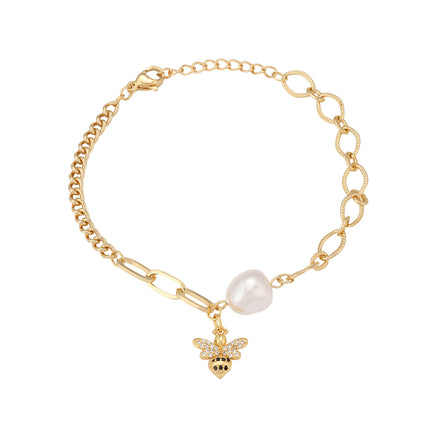 Pulsera De Cadena Con Colgante De Abeja Y Perlas Artificiales Elegante