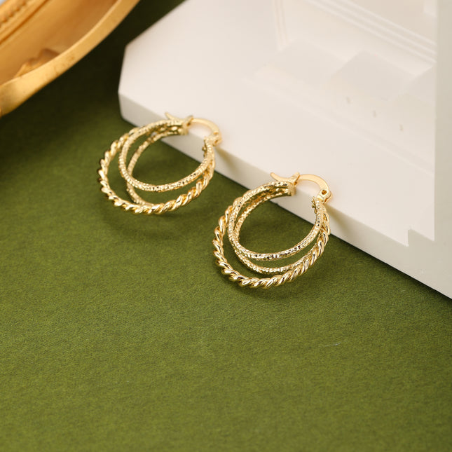 Aretes De Aros Geométricos Trenzados Vintage, Cobre Y Oro De 14K