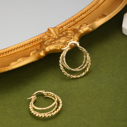 Aretes De Aros Geométricos Trenzados Vintage, Cobre Y Oro De 14K